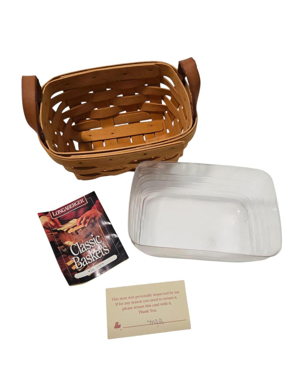 Vintage 1998 Longaberger Tea Basket Leather Handles Protector & Paperwork Signed